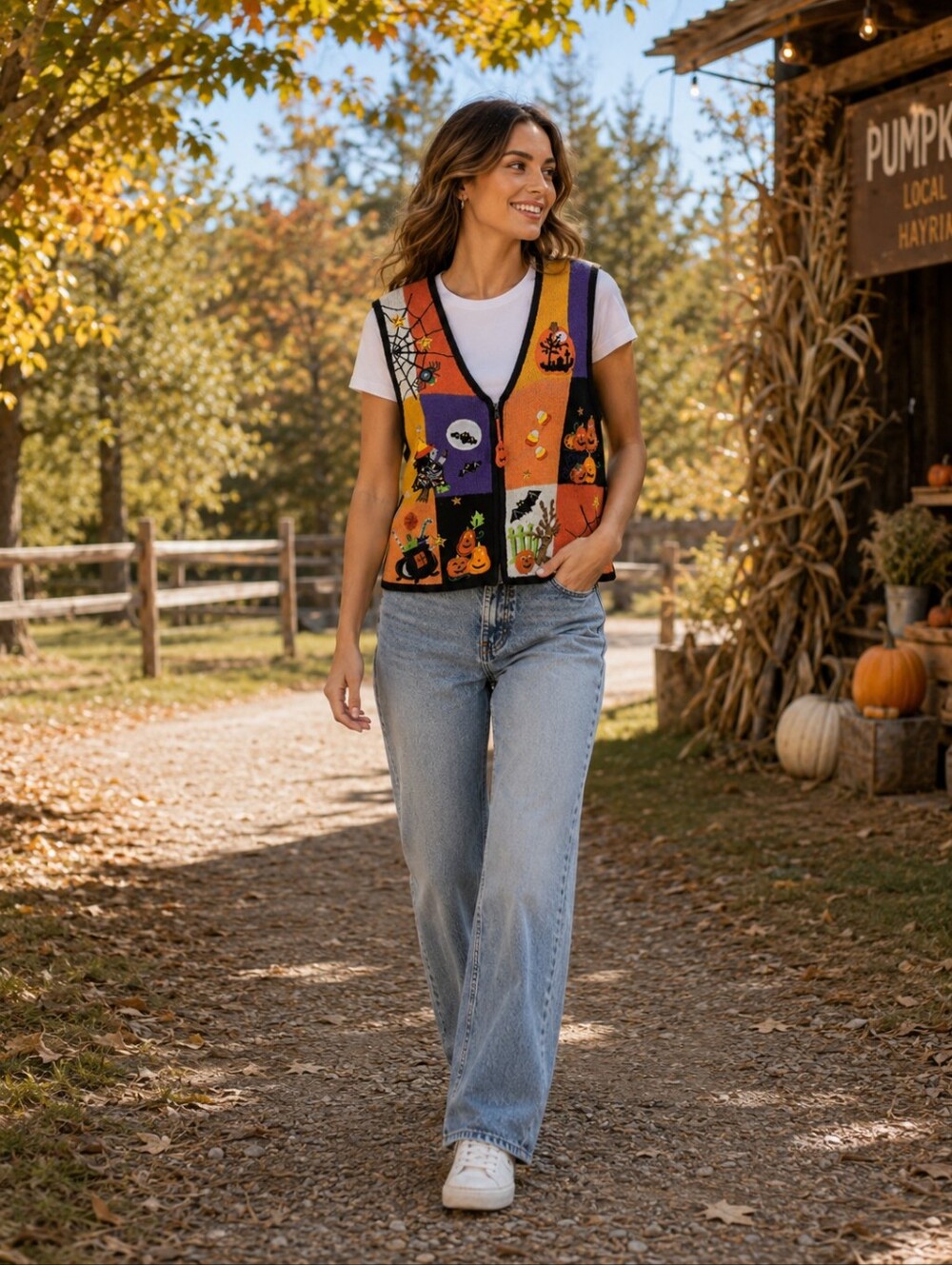Vtg 90s Halloween Applique Embroidered Teacher Vest By Tiara
